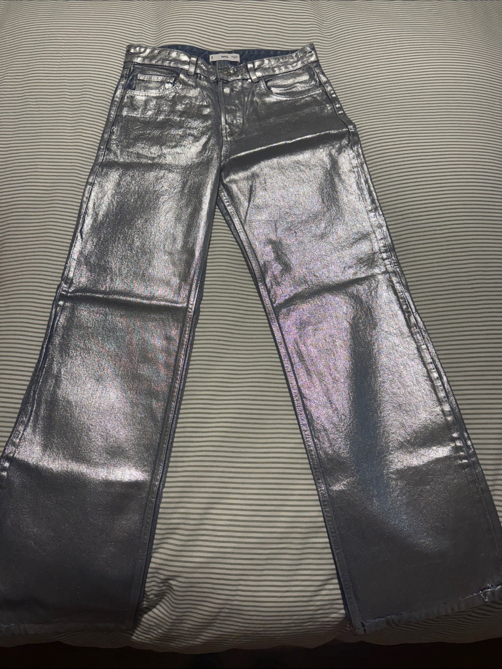 Mango Metallic Silver Flare Jeans